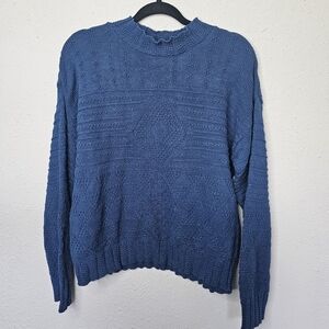 Vtg Bedford Fair Lifestyles Sweater Womens Petite‎ L Blue Knit Pullover Textured
